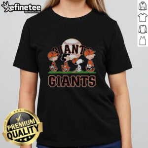 Good Snoopy Charlie Brown Linus And Lucy Wearing San Francisco Giants Baseball Jersey T-Shirt - Image 3