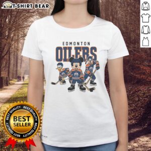 Nice Edmonton Oilers Disney Team Ice Hockey ladies tee featuring vibrant graphics and a stylish design for fans.