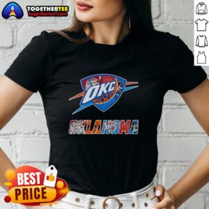 Awesome Oklahoma City Thunder, Oklahoma Sooners, Oklahoma State Cowboys, and Tulsa Golden Hurricane ladies tee shirt.