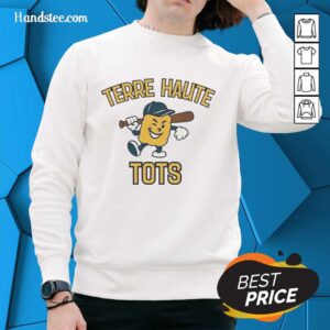 Awesome Terre Haute Tots mascot sweatshirt featuring vibrant colors and a playful design, perfect for fans.