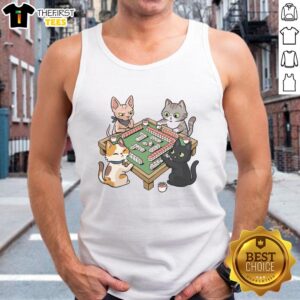 Good Cat Mahjong Tank Top featuring a playful cat design, perfect for casual wear and Mahjong enthusiasts.