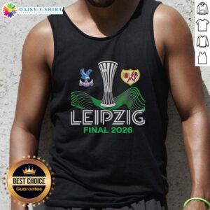 Alt Text: Fan wearing Awesome Crystal Palace FC vs Rayo Vallecano Leipzig 26 Uecl Final tank top at a vibrant match.