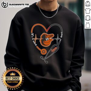 Alt Text: Awesome Baltimore Orioles stethoscope heartbeat sweatshirt, showcasing team spirit and love for baseball.