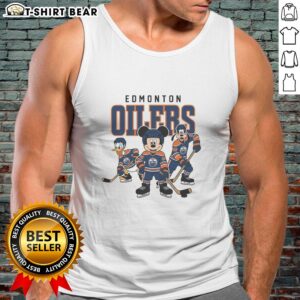 Edmonton Oilers Disney-themed ice hockey tank top featuring vibrant graphics and team colors, perfect for fans.