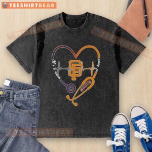 Premium San Francisco Giants stethoscope heartbeat washed t-shirt, perfect for fans showing love for baseball and healthcare.