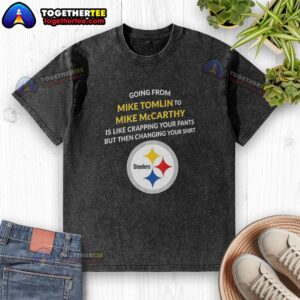 Pretty Pittsburgh Steelers washed t-shirt featuring Mike Tomlin and Mike McCarthy for fans and collectors.