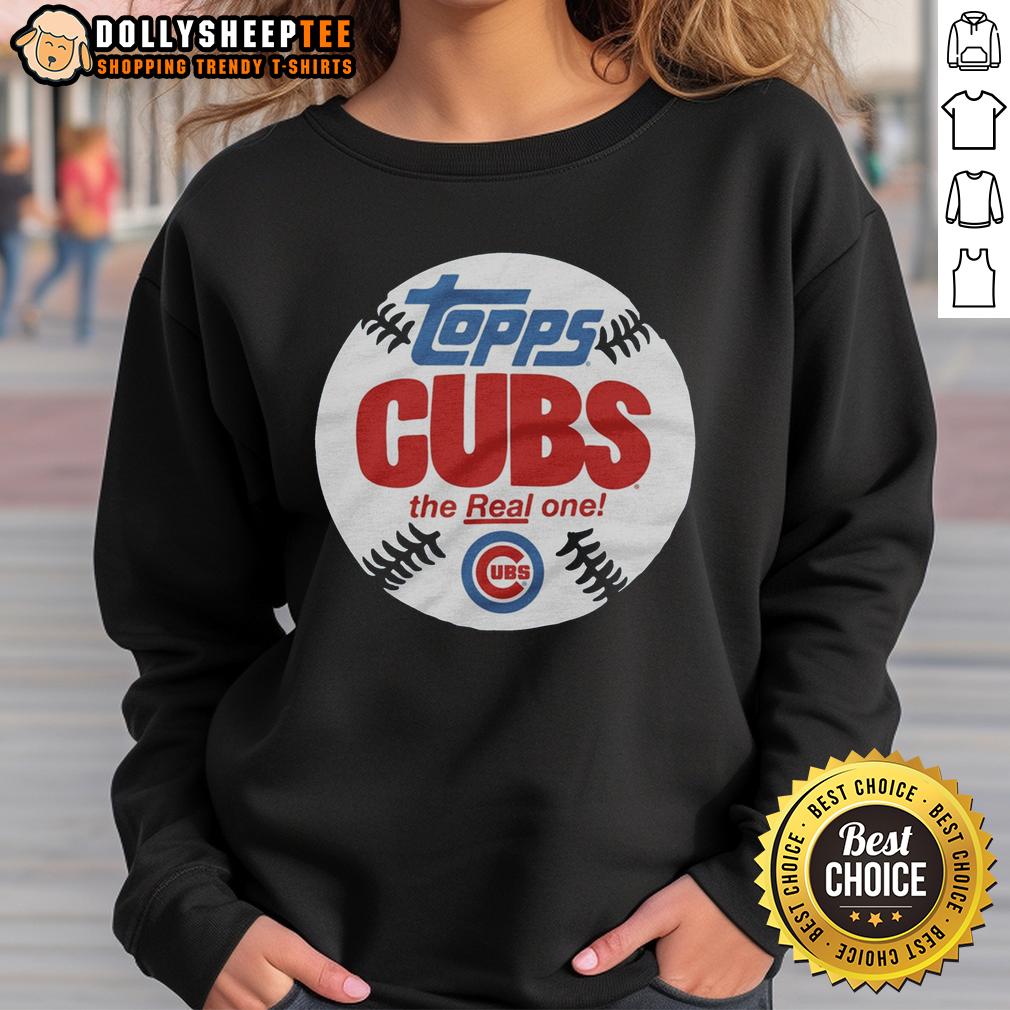 Premium Chicago Cubs Mlb X Topps Baseball The Real One Sweatshirt Alt Text: Premium Chicago Cubs MLB X Topps Baseball sweatshirt featuring vibrant team colors and a stylish design for fans.