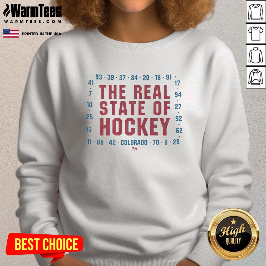 premium-colorado-the-real-state-of-hockey-sweatshirt Premium Colorado The Real State of Hockey Sweatshirt in navy blue, ideal for hockey fans and winter wear.
