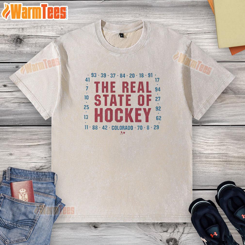 premium-colorado-the-real-state-of-hockey-washed-t-shirt Alt Text: Premium Colorado The Real State of Hockey washed t-shirt featuring a stylish design for hockey fans and enthusiasts.