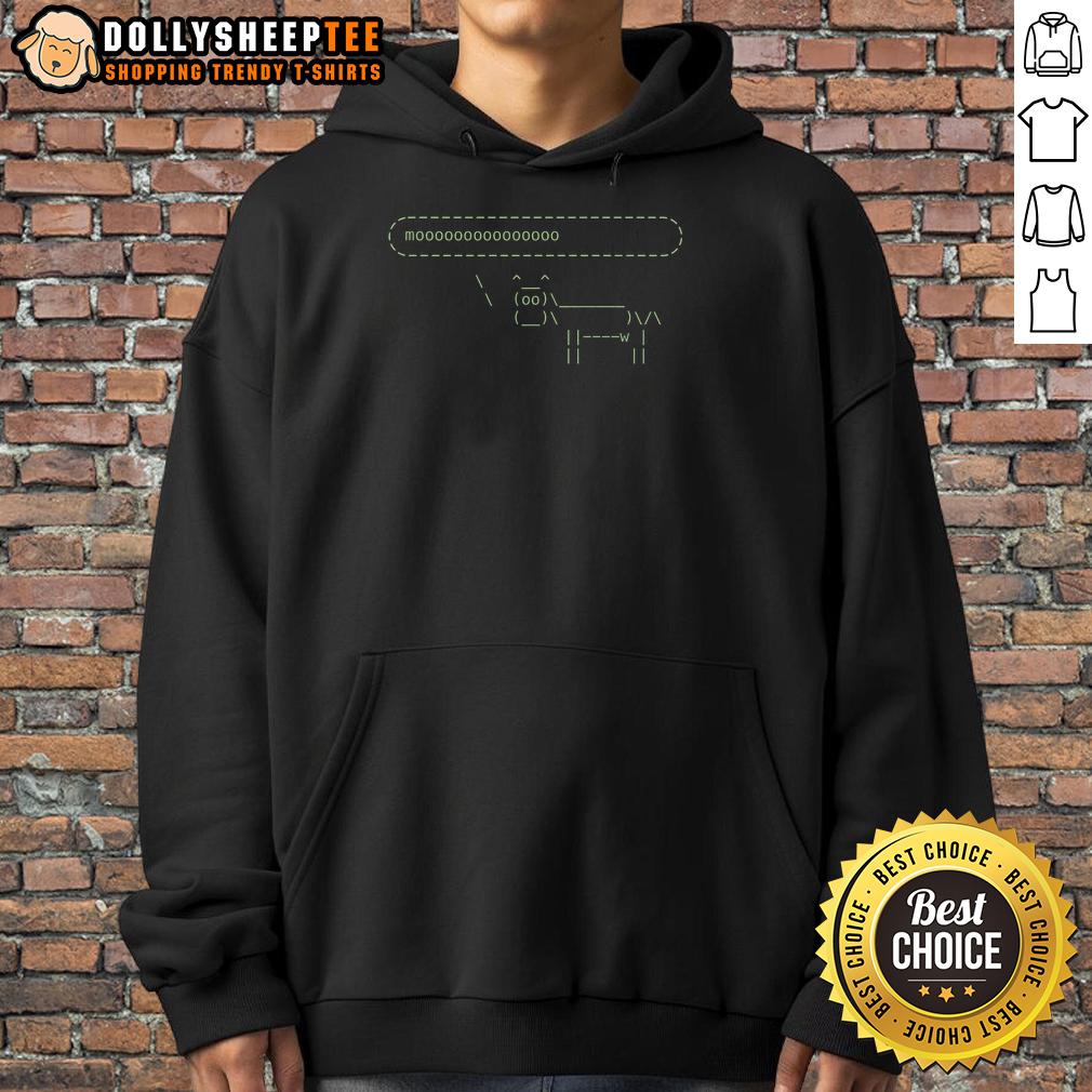 Premium Cowsay Moooo Hoodie Premium Cowsay Moooo Hoodie featuring a playful cow graphic, perfect for casual wear and cow-themed enthusiasts.