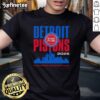 Premium Detroit Pistons basketball t-shirt featuring a vintage NBA Eastern Conference city skyline design.