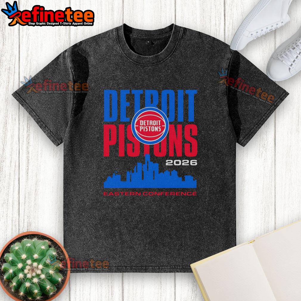 premium-detroit-pistons-basekball-nba-eastern-conference-city-skyline-vintate-washed-t-shirt Alt Text: Vintage washed t-shirt featuring the Premium Detroit Pistons logo and Eastern Conference city skyline design.