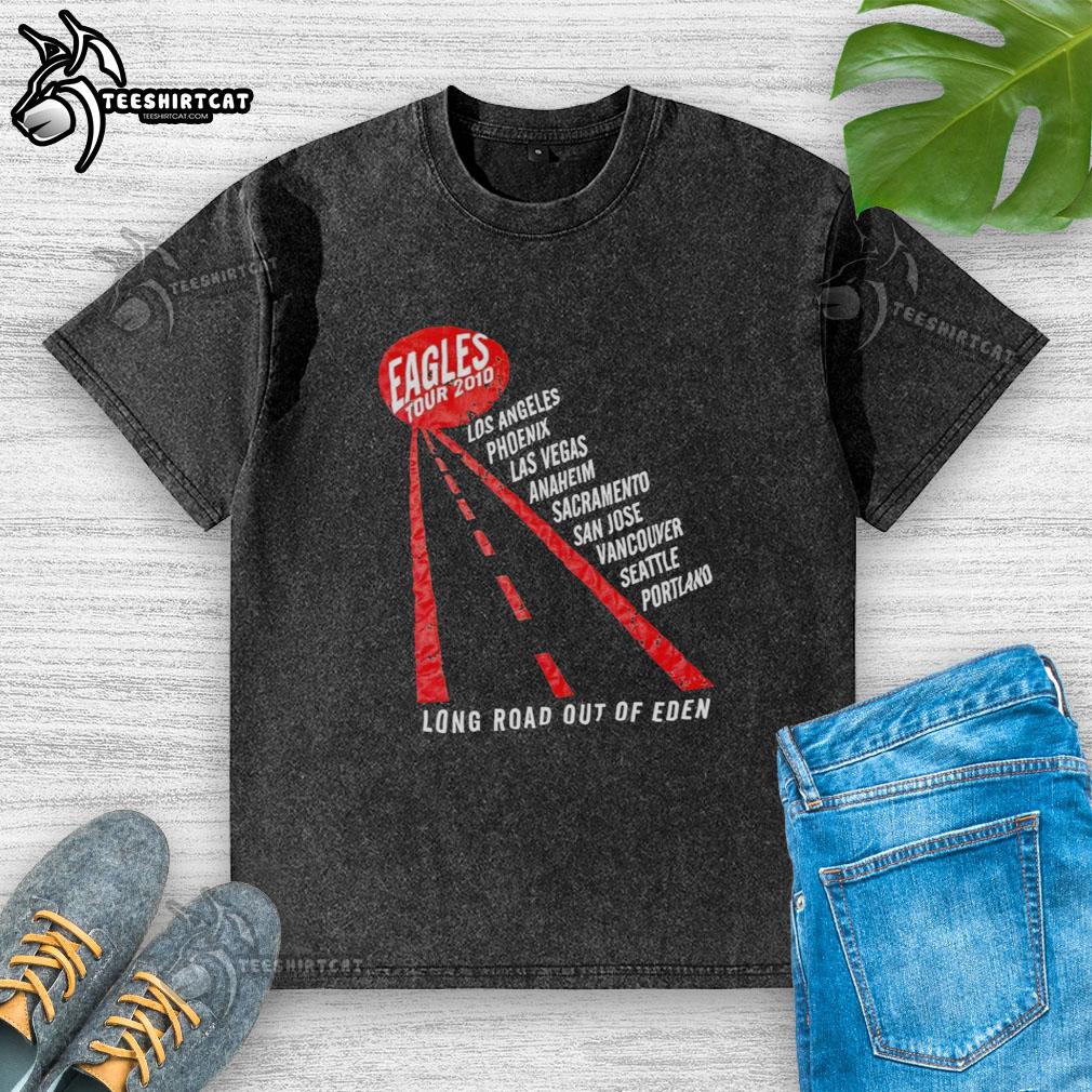 premium-eagles-tour-2010-long-road-out-of-eden-washed-t-shirt Premium Eagles Tour 2010 Long Road Out of Eden washed t-shirt featuring vintage design and soft fabric for music fans.