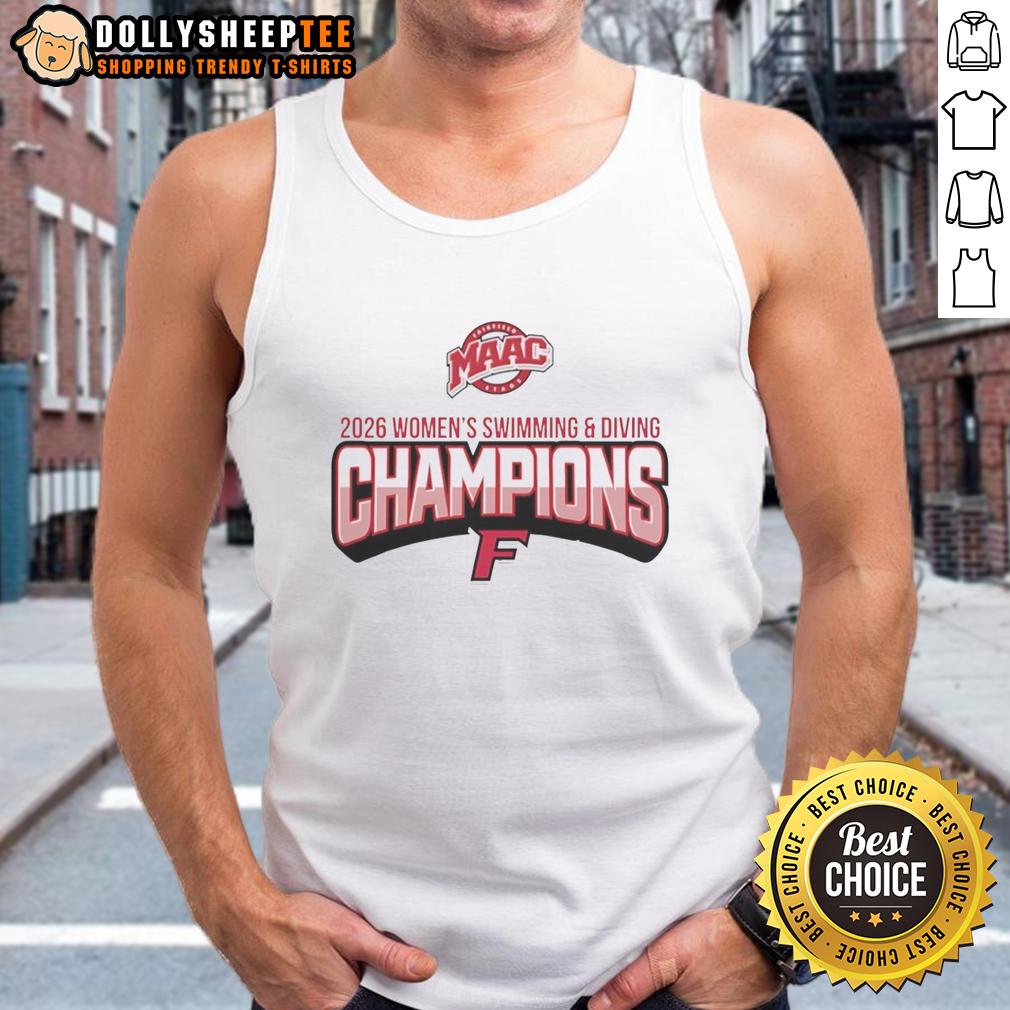 Premium Fairfield University Maac Women's Swimming And Diving Champions 2026 Logo Tank Top Alt Text: Premium Fairfield University MAAC Women's Swimming and Diving Champions 2026 logo tank top in vibrant colors.