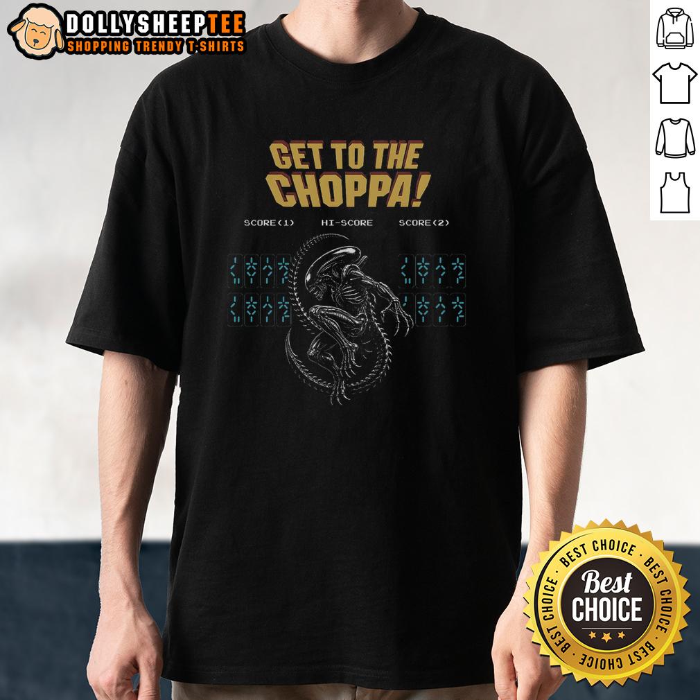 Premium Get To The Choppa Alien T Shirt Alt Text: Premium Get To The Choppa Alien T-Shirt featuring a colorful alien graphic and bold text, perfect for sci-fi fans.
