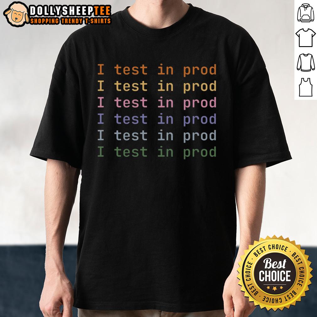 Premium I Test In Prod T Shirt Premium I Test In Prod T-Shirt featuring bold text on a stylish design, perfect for software developers and tech enthusiasts.