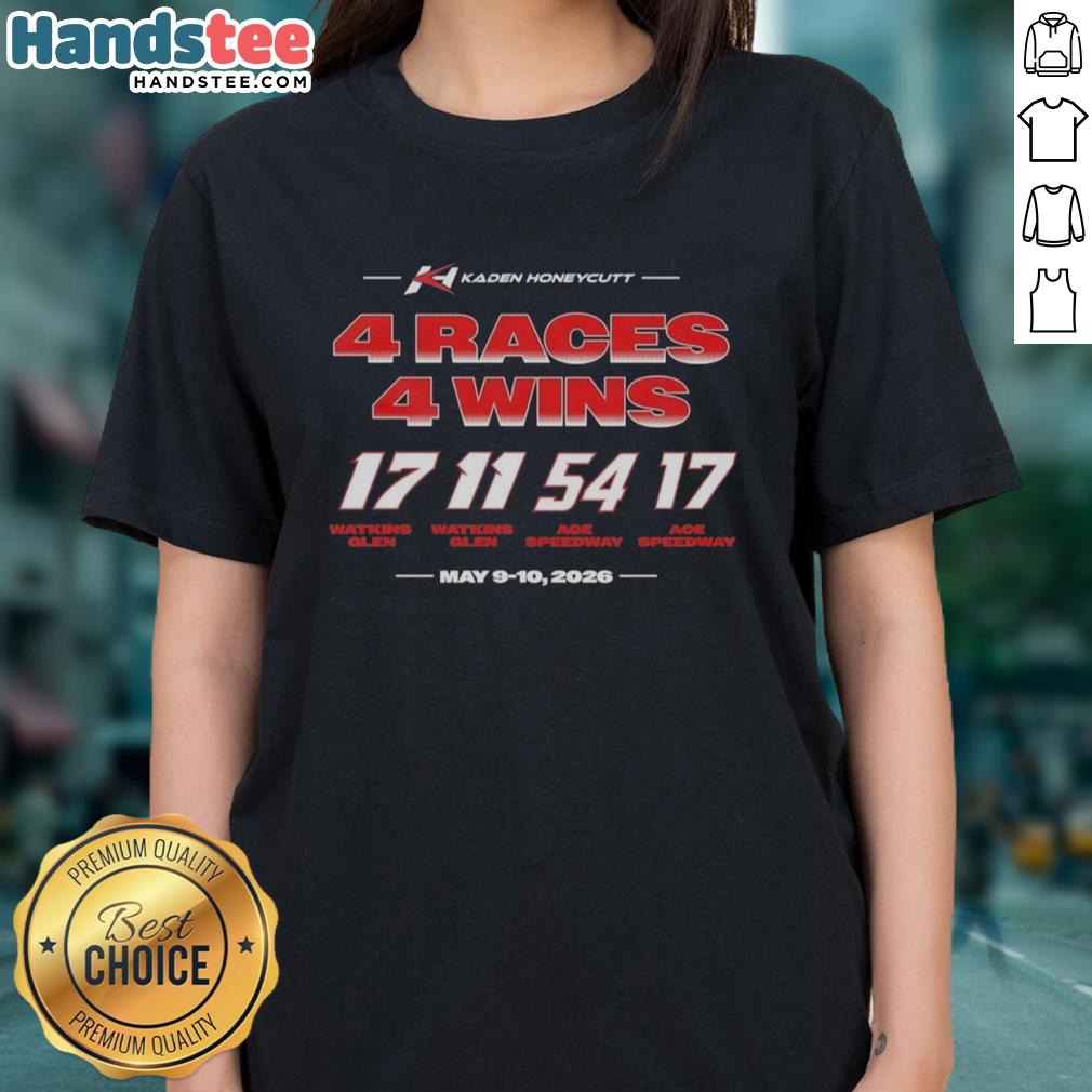 premium-kaden-honeycutt-4-races-4-wins-ladies-tee Premium Kaden Honeycutt Ladies Tee featuring '4 Races, 4 Wins' design, perfect for race fans and casual wear.