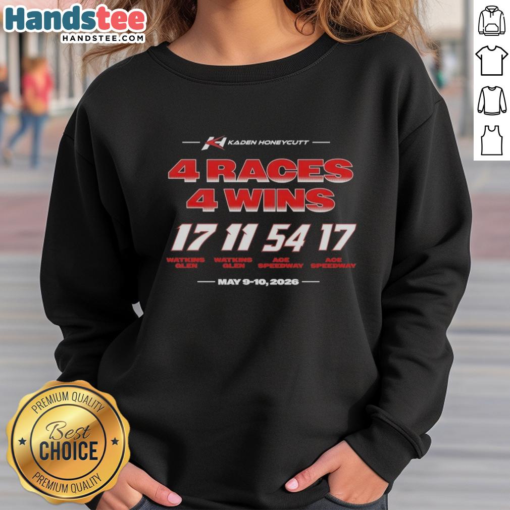 premium-kaden-honeycutt-4-races-4-wins-sweatshirt Premium Kaden Honeycutt sweatshirt celebrating 4 races and 4 wins, perfect for racing fans and supporters.
