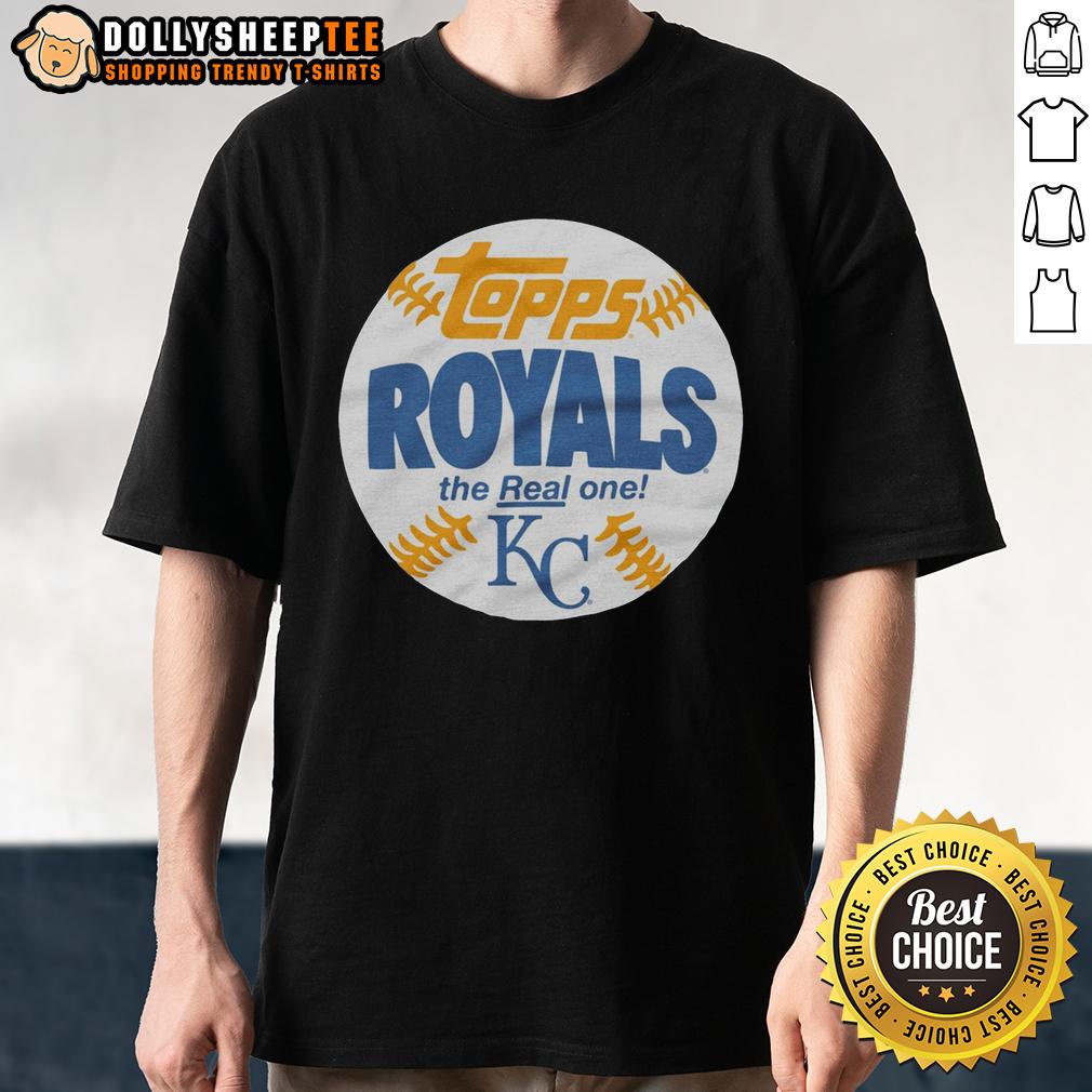 Premium Kansas City Royals Mlb X Topps Baseball The Real One T Shirt Alt Text: Premium Kansas City Royals MLB x Topps Baseball The Real One T-shirt featuring team logo and stylish design.