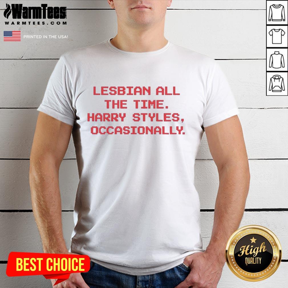 premium-lesbian-all-the-time-harry-s-occasionally-red-text-t-shirt Premium Lesbian All The Time Harry S Occasionally Red Text T-Shirt featuring bold red lettering on a stylish tee.
