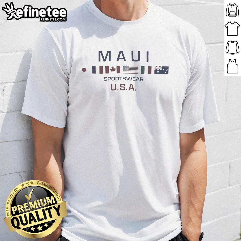 premium-maui-sportswear-usa-flags-t-shirt Premium Maui Sportswear USA Flags T-Shirt featuring vibrant American flag design, perfect for casual and sporty outfits.