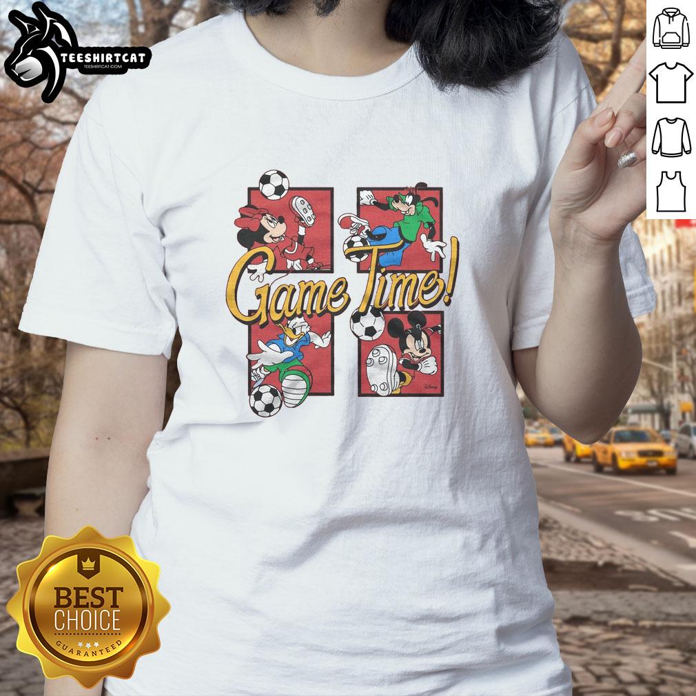 premium-mickey-and-friends-game-time-ladies-tee Premium Mickey and Friends Game Time Ladies Tee featuring vibrant graphics of beloved Disney characters on a stylish shirt.