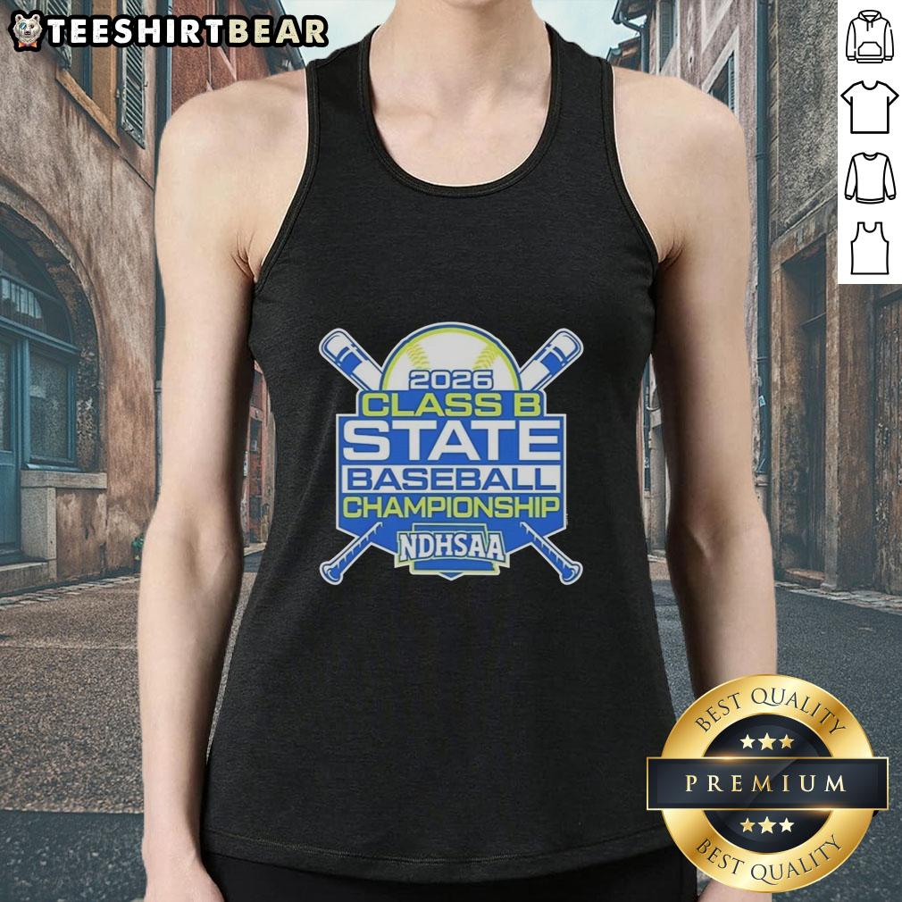 premium-ndhsaa-class-b-baseball-state-tournament-merchandise-2026-tank-top Alt Text: 2026 Premium NDHSAA Class B Baseball State Tournament tank top featuring vibrant design and team logo.