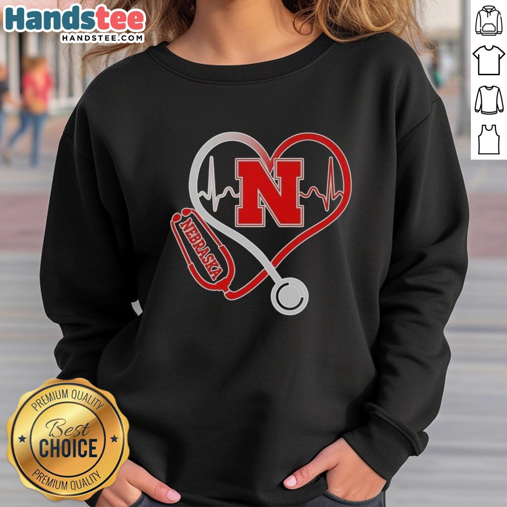 premium-nebraska-cornhuskers-heartbeat-love-nurse-sweatshirt Premium Nebraska Cornhuskers Heartbeat Love Nurse Sweatshirt in red, perfect for fans and healthcare workers.