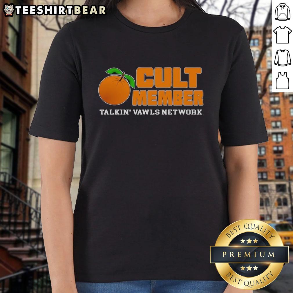 premium-orange-cult-member-talkin-vawls-network-fan-ladies-tee Premium Orange Cult Member Talking Vawls Network fan ladies tee featuring a stylish design for dedicated fans.