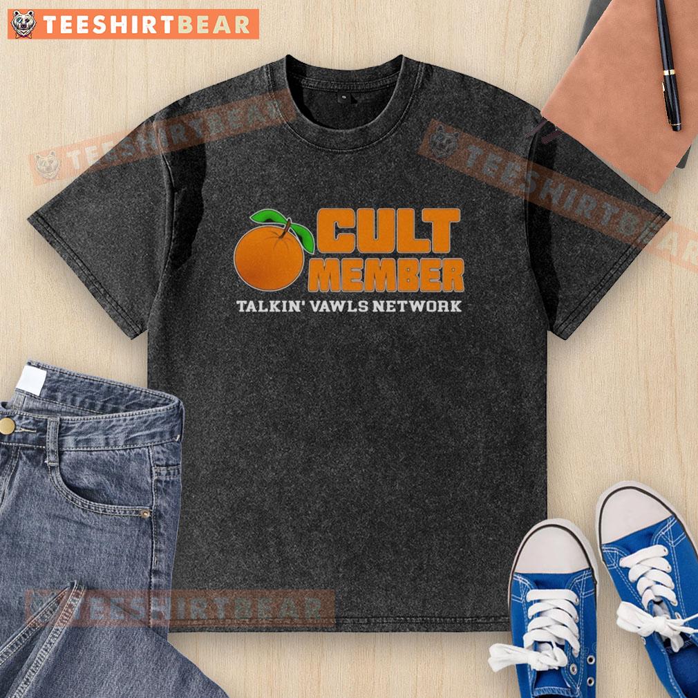 premium-orange-cult-member-talkin-vawls-network-fan-washed-t-shirt Premium orange Cult Member Talkin' Vawls Network fan washed t-shirt featuring vibrant graphics and a comfortable fit.