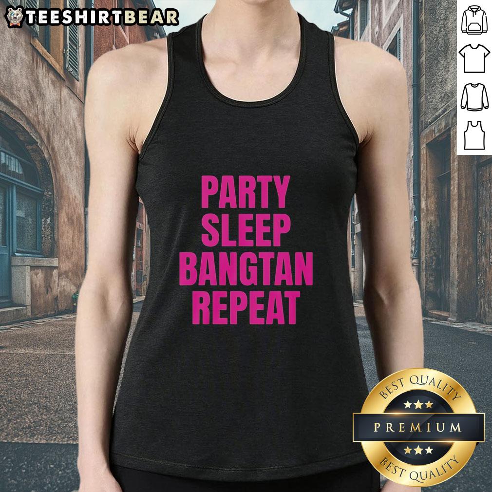 premium-party-sleep-bangtan-repeat-bts-k-pop-tank-top Alt Text: Premium Party Sleep Bangtan Repeat BTS K-Pop Tank Top in black with vibrant graphic design, perfect for fans.