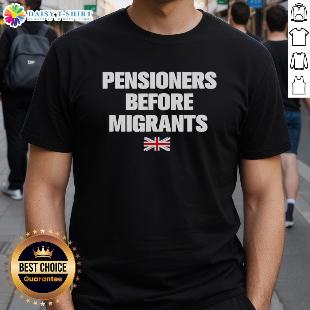 Premium Pensioners Before Migrants Uk Flag T Shirt Premium Pensioners Before Migrants UK Flag T-Shirt featuring bold graphics and patriotic design for proud UK supporters.