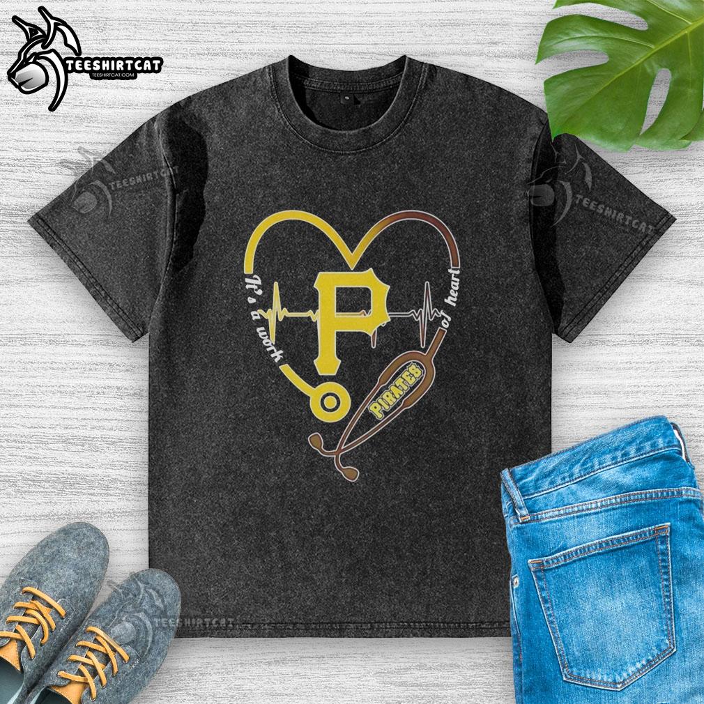 premium-pittsburgh-pirates-stethoscope-heartbeat-its-a-work-of-heart-washed-t-shirt Alt Text: Premium Pittsburgh Pirates stethoscope heartbeat graphic on a washed T-shirt, perfect for baseball fans and healthcare workers.