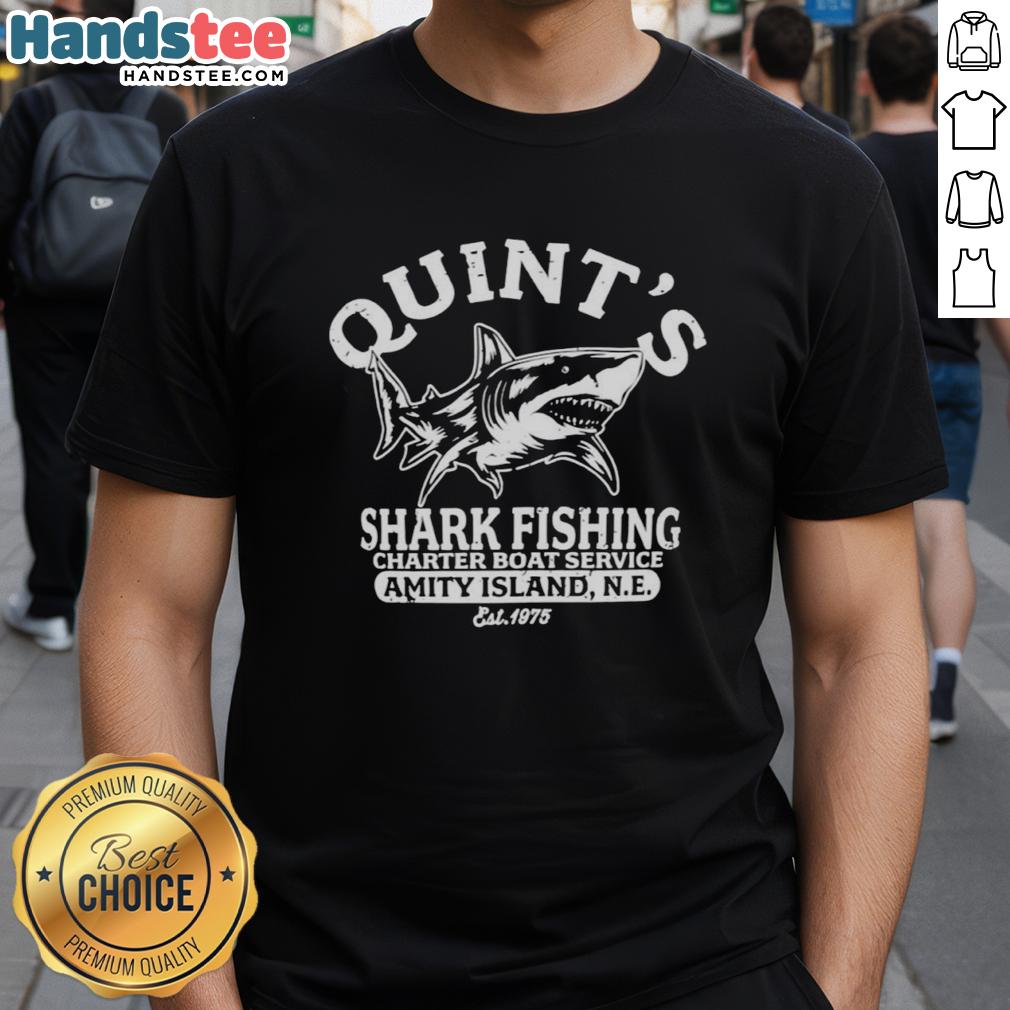 premium-quints-shark-fishing-charter-boat-service-amity-island-est-1975-great-white-shark-t-shirt Premium Quint's Shark Fishing Charter Boat Service T-Shirt featuring Great White Shark design, established 1975, Amity Island.