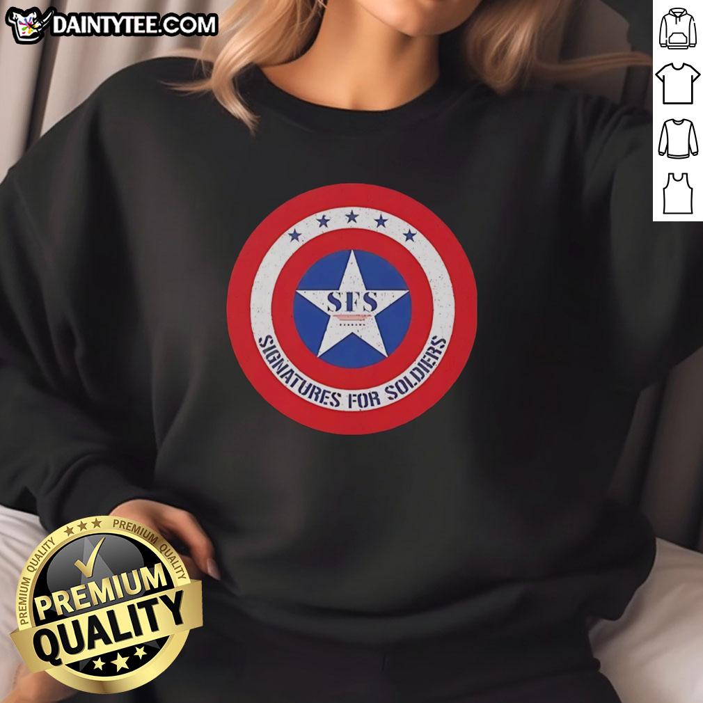 premium-signatures-for-soldiers-sfs-captain-america-shield-retro-sweatshirt Premium Signatures for Soldiers SFS Captain America Shield Retro Sweatshirt featuring iconic comic book design.