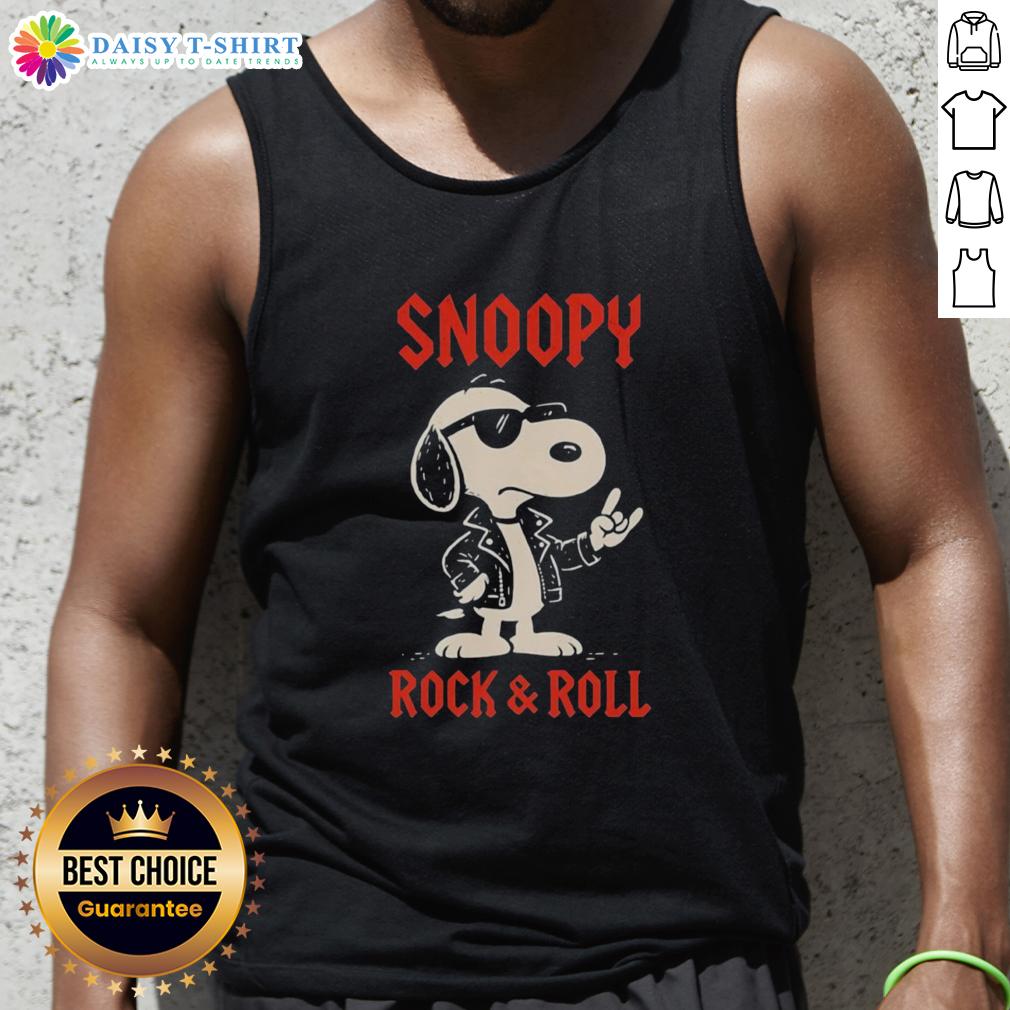Premium Snoopy Rock And Roll Cartoon Tank Top Alt Text: Premium Snoopy Rock and Roll cartoon tank top featuring Snoopy and Woodstock in a vibrant design. Perfect for fans!