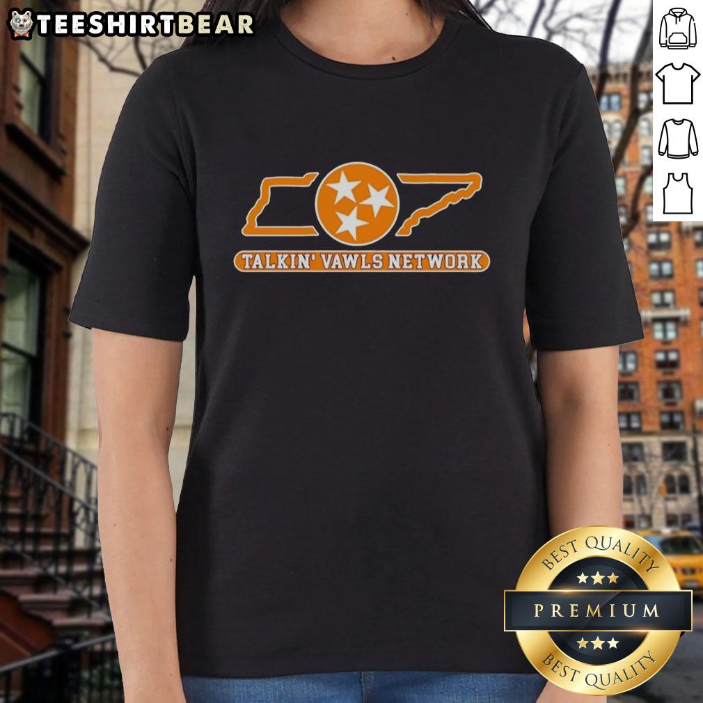 premium-talkin-vawls-network-tennessee-vols-logo-ladies-tee Premium Talkin' Vawls Network Tennessee Vols logo ladies tee in vibrant orange, perfect for female fans of Tennessee football.