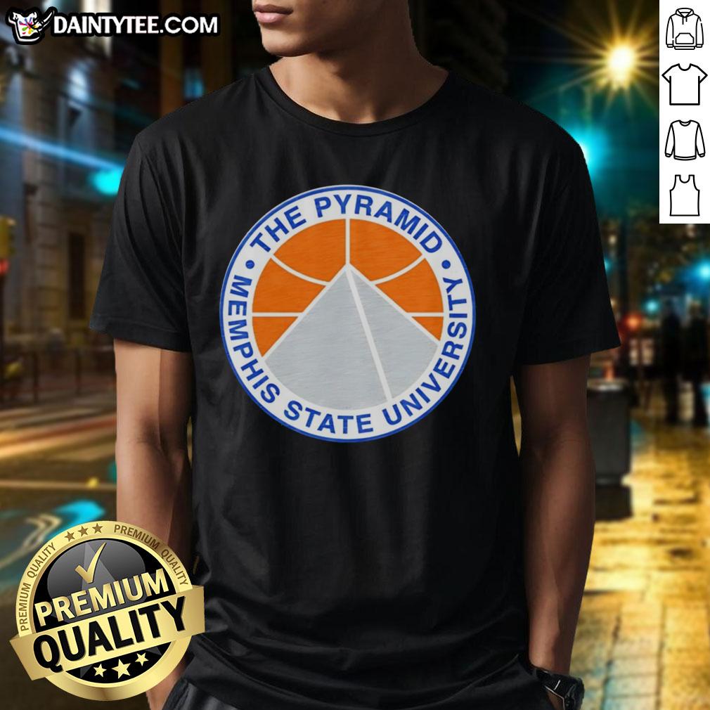 premium-the-pyramid-memphis-state-university-basketball-logo-t-shirt Premium Memphis State University Basketball Logo T-Shirt featuring The Pyramid design, perfect for fans and collectors.