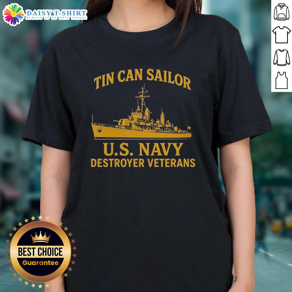 Premium Tin Can Sailor Us Navy Destroyer Veterans Vintage Ladies Tee Alt Text: Vintage ladies tee featuring a premium tin can sailor US Navy destroyer design for veterans, perfect for proud service members.