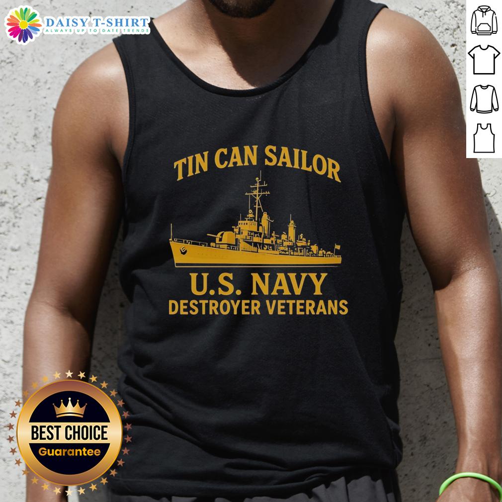 Premium Tin Can Sailor Us Navy Destroyer Veterans Vintage Tank Top Alt Text: Vintage tank top featuring a premium tin can design of a US Navy destroyer for veterans.