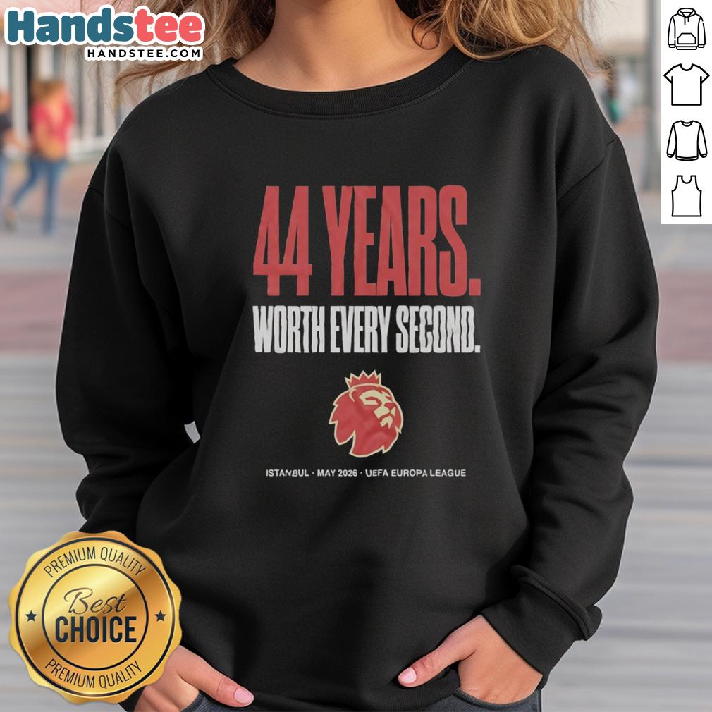 premium-uefa-europa-league-istanbul-44-years-worth-every-second-may-2026-sweatshirt Alt Text: Premium UEFA Europa League Istanbul sweatshirt, celebrating 44 years of passion, perfect for fans in May 2026.
