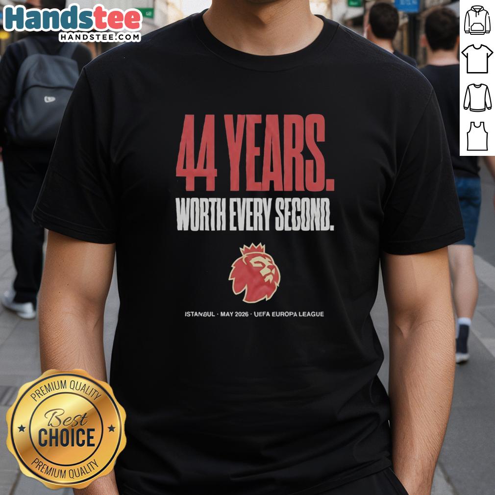 premium-uefa-europa-league-istanbul-44-years-worth-every-second-may-2026-t-shirt Alt Text: Premium UEFA Europa League Istanbul 44 Years T-Shirt, celebrating May 2026 with stylish design and bold graphics.