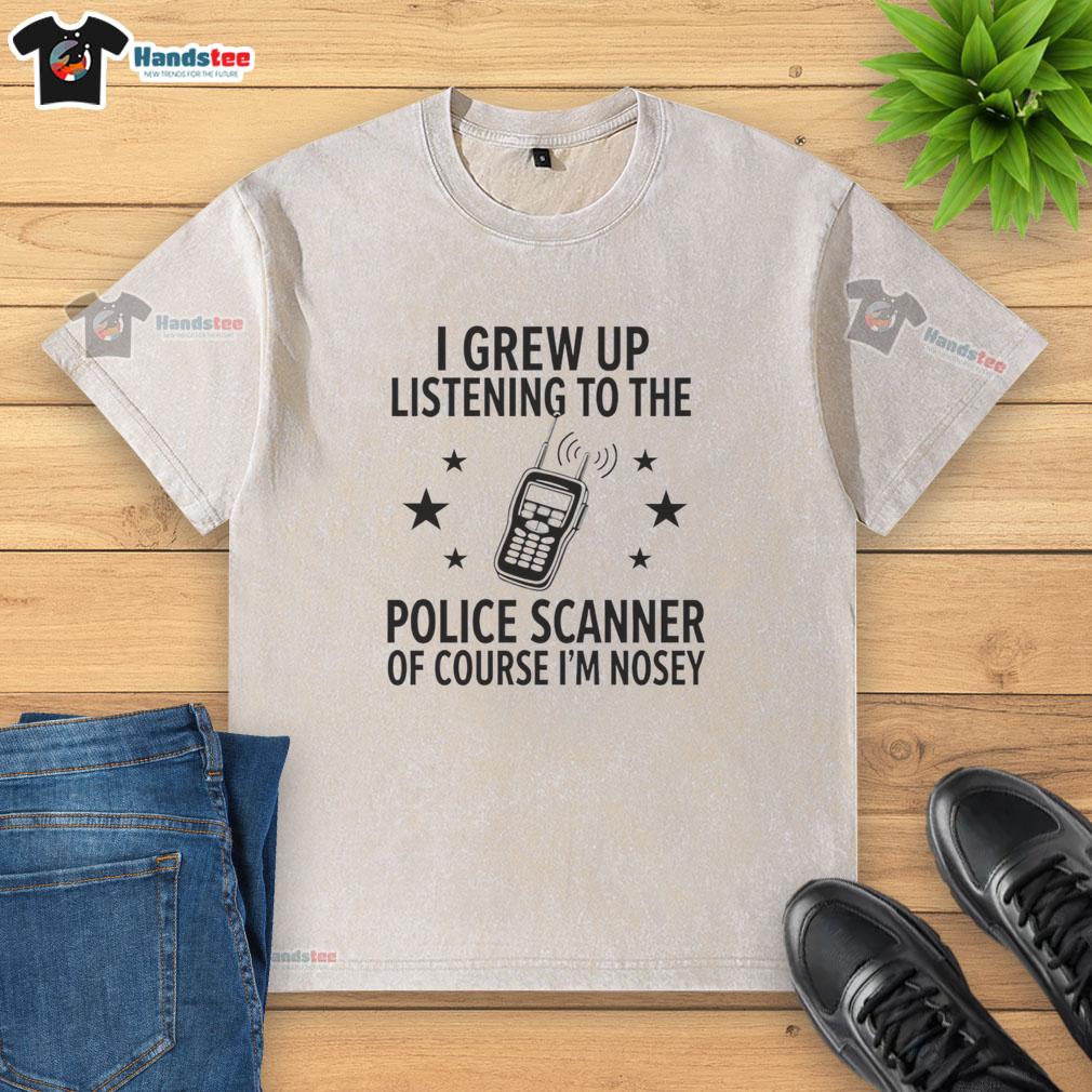 premium-walkie-talkie-i-grew-up-listening-to-the-police-scanner-of-course-im-nosey-washed-t-shirt Premium walkie talkie graphic on a washed t-shirt, perfect for police scanner enthusiasts and nosey neighbors.