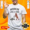 Alt Text: Premium Workin' Like A Dog hotdog work humor T-shirt featuring a playful graphic design for dog lovers and workers.