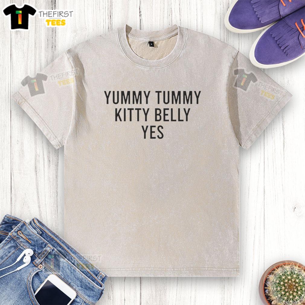 premium-yummy-tummy-kitty-belly-yes-washed-t-shirt Premium Yummy Tummy Kitty Belly Yes washed t-shirt featuring a cute cat design, perfect for pet lovers and casual wear.