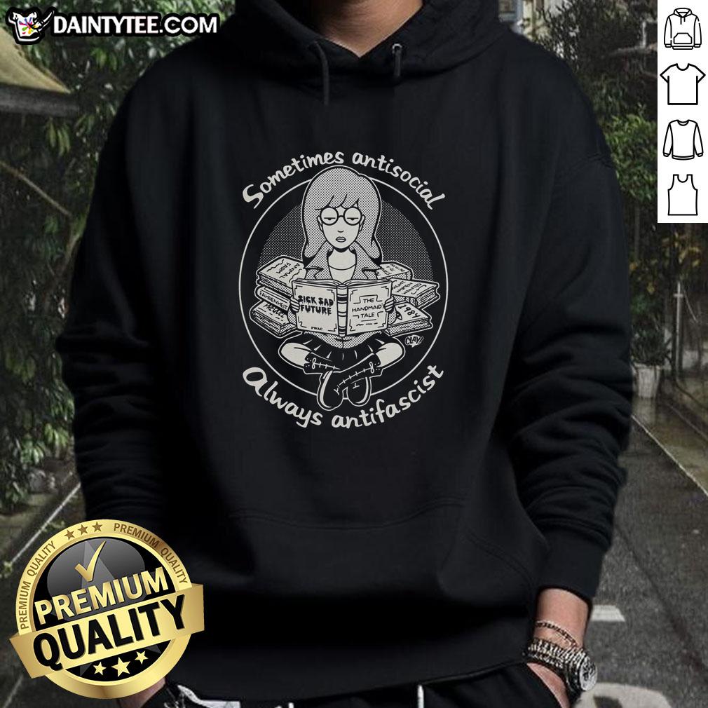 pretty-daria-morgendorffer-sometimes-antisocial-always-antifascist-daria-cartoon-hoodie Alt Text: Daria Morgendorffer in a stylish hoodie, embodying her sometimes antisocial, always antifascist attitude in a cartoon design.
