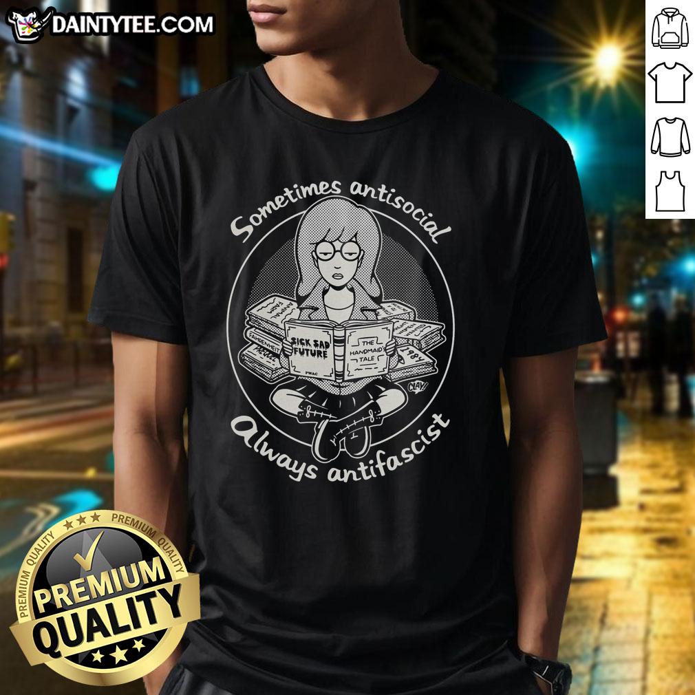 pretty-daria-morgendorffer-sometimes-antisocial-always-antifascist-daria-cartoon-t-shirt-1 Pretty Daria Morgendorffer cartoon t-shirt featuring an antisocial, antifascist design celebrating Daria's iconic style.