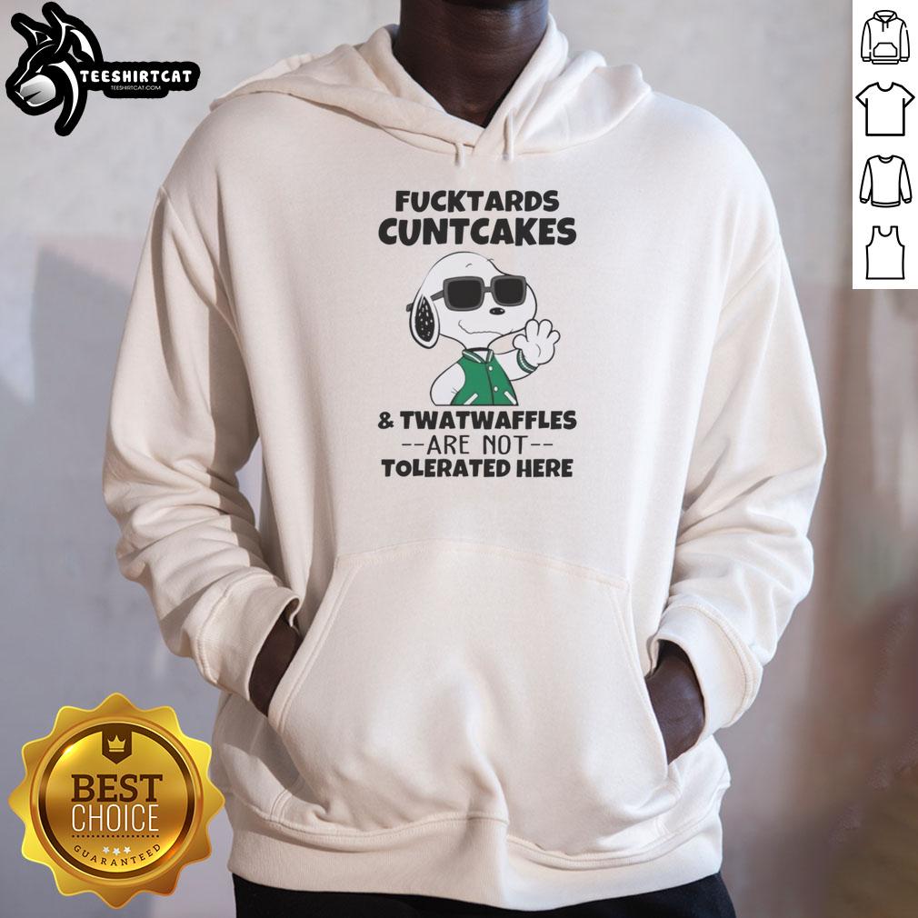 pretty-fucktards-cuntcakes-and-twatwaffles-are-not-tolerated-here-savage-snoopy-humor-hoodie Funny Savage Snoopy humor hoodie featuring 'Pretty Fucktards Cuntcakes and Twatwaffles Are Not Tolerated Here' design.