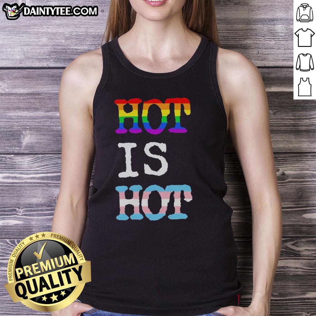pretty-hot-is-hot-pride-transgender-flag-rainbow-tank-top Pretty Hot Is Hot Pride tank top featuring a vibrant rainbow and transgender flag design, perfect for Pride celebrations.