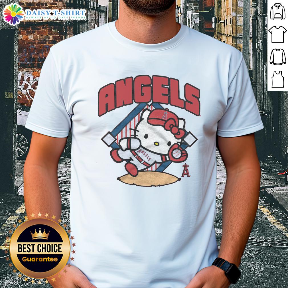 Pretty Los Angeles Angels Hello Kitty T Shirt Alt Text: Pretty Los Angeles Angels Hello Kitty T-Shirt featuring colorful graphics and a stylish design for fans and collectors.